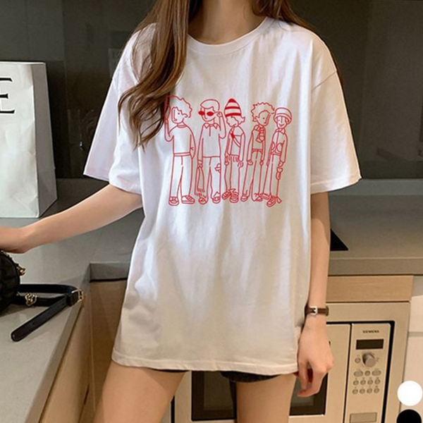 루즈핏 여성 반팔 티셔츠 프린팅 여성 오버핏 티셔츠 라운드 여름 - 상품 이미지