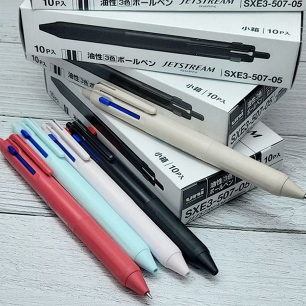 노크식 3색 볼펜 다색 멀티펜 스터디 학용품 휴대용 사무용 - 상품 이미지