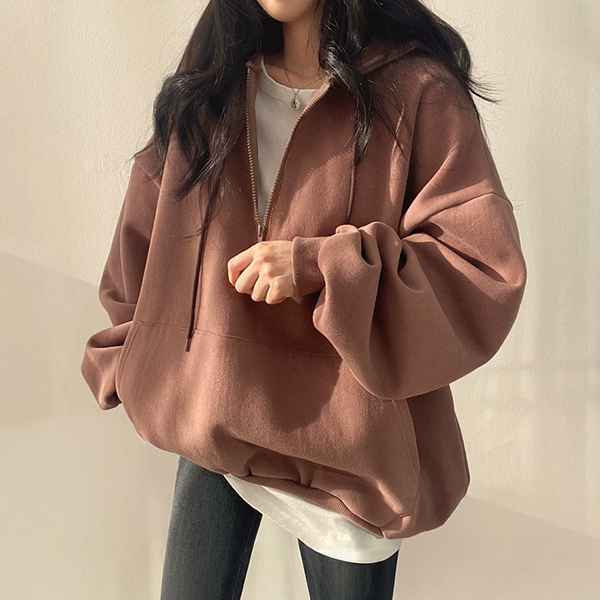 여성 2컬러 데일리 소프트기모 하프집업 후드티 LK-T011 - 상품 이미지