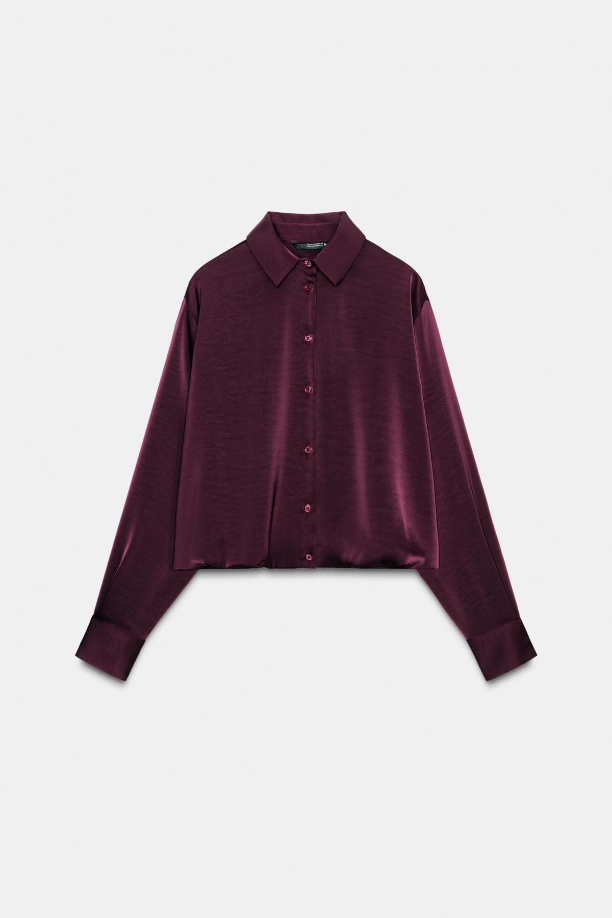 자라 새틴 볼륨 루즈핏 셔츠 2109/581 BURGUNDY - 상품 이미지