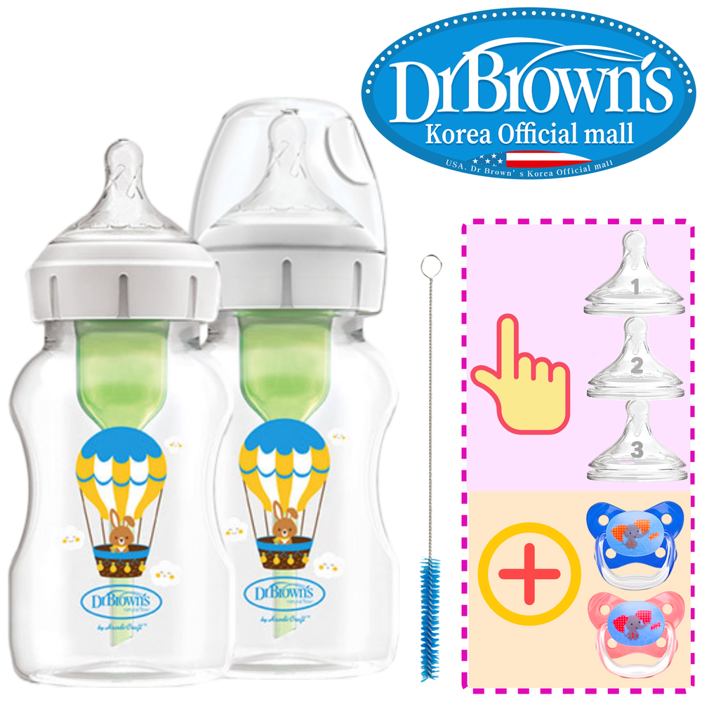닥터브라운 오피셜 / PP 젖병 와이드넥 330ml 2개, 젖꼭지 1-3단계 선택 - 상품 이미지