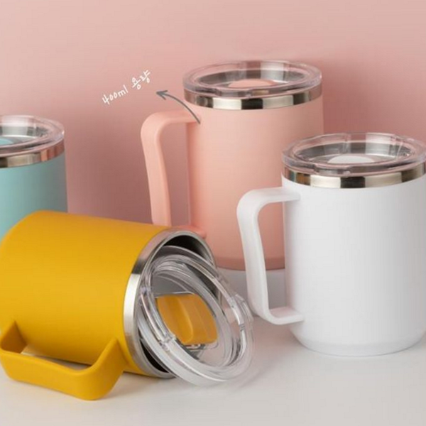 데 스텐 머그컵 손잡이 스테인레스 머그컵 400ml 뚜껑 - 상품 이미지