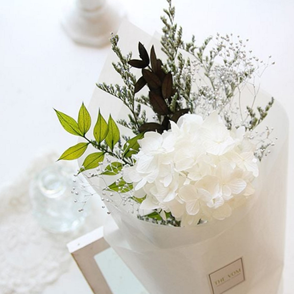 하트 수국 미니 다발 화이트 수국 꽃다발