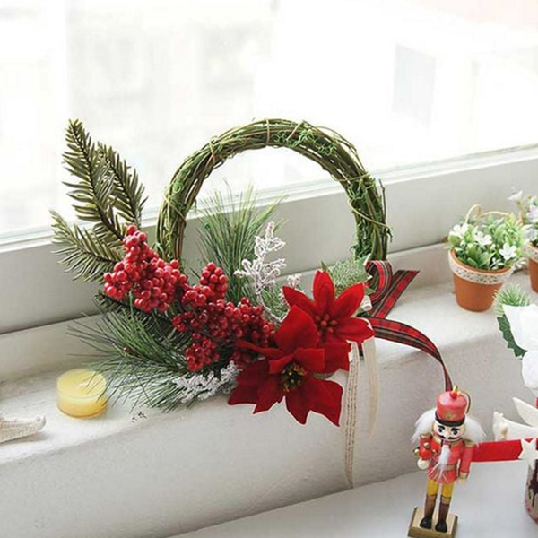 크리스마스 조화 리스 핸드메이드 포인세티아 리스 벽장식 장식용 현관 - 상품 이미지