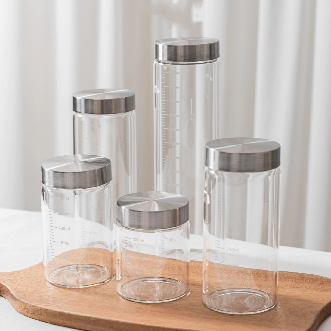눈금 밀폐 내열유리병 커피 원두보관통 캡슐보관 이유식 파스타병 소분 용기 200ml, 1개 - 상세 이미지 2