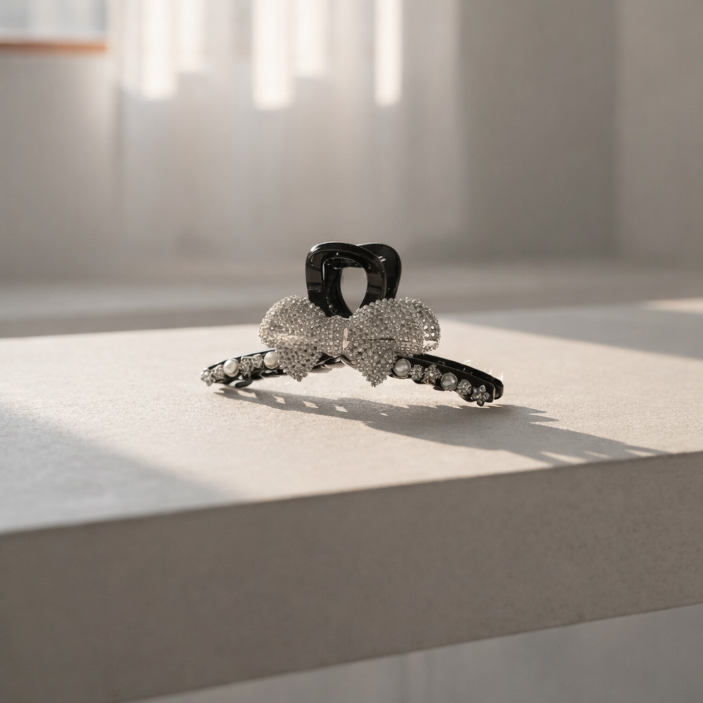 루드 클래식 크리스탈 리본 헤어집게핀 L25SSAC32