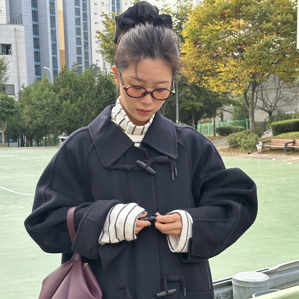 [쥬시쥬디] 더플 캐시미어 미들 핸드메이드 오버핏 하프 코트 JZCA72DA