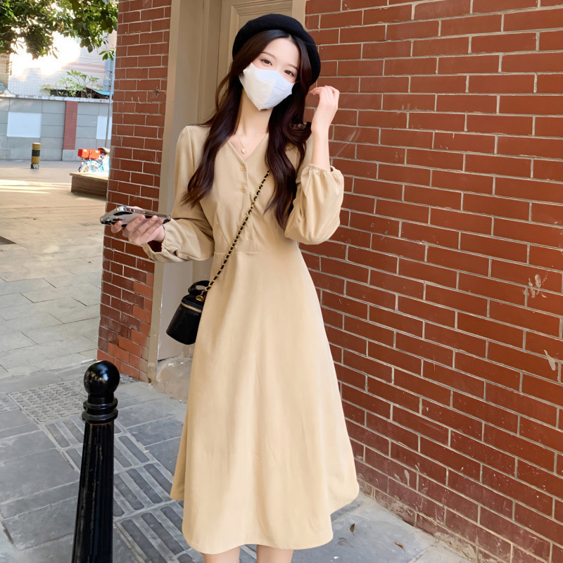브이넥 날씬해보이는 하객룩 데이트룩 코듀로이 원피스 - 상품 이미지