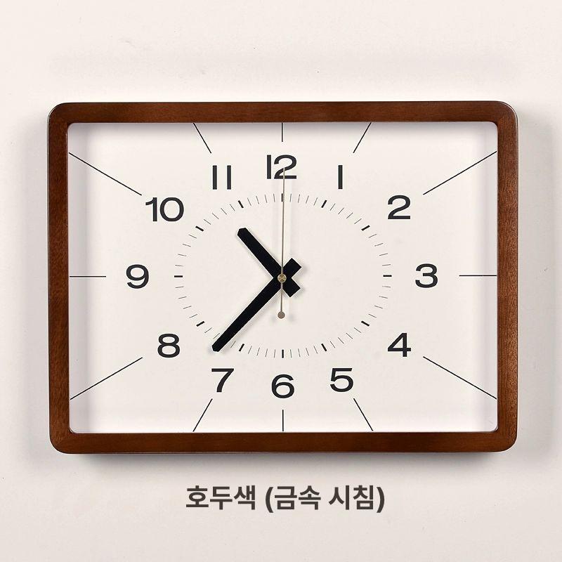 레트로 직사각 벽시계 클래식 우드 인테리어 벽걸이 거실 38cm 체리우드 메탈 15인치 - 상세 이미지 2