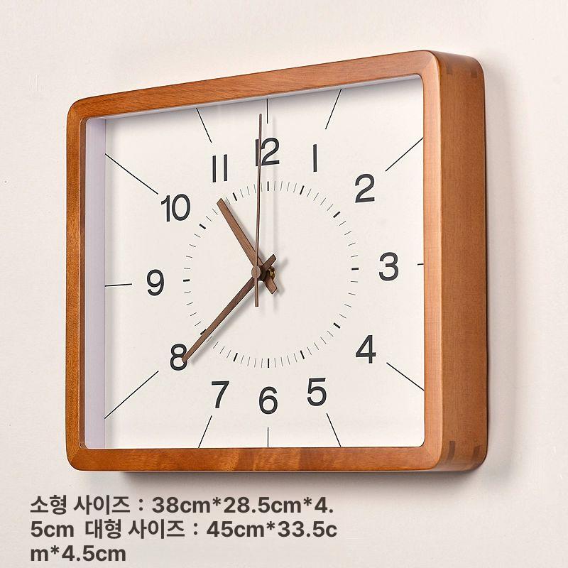 레트로 직사각 벽시계 클래식 우드 인테리어 벽걸이 거실 38cm 체리우드 메탈 15인치 - 상세 이미지 3
