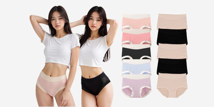 밀라노 투톤 모달 여성속옷 편한 노라인 심리스 햄라인 쿨 하이웨스트 면 삼각팬티 10매 이미지 4