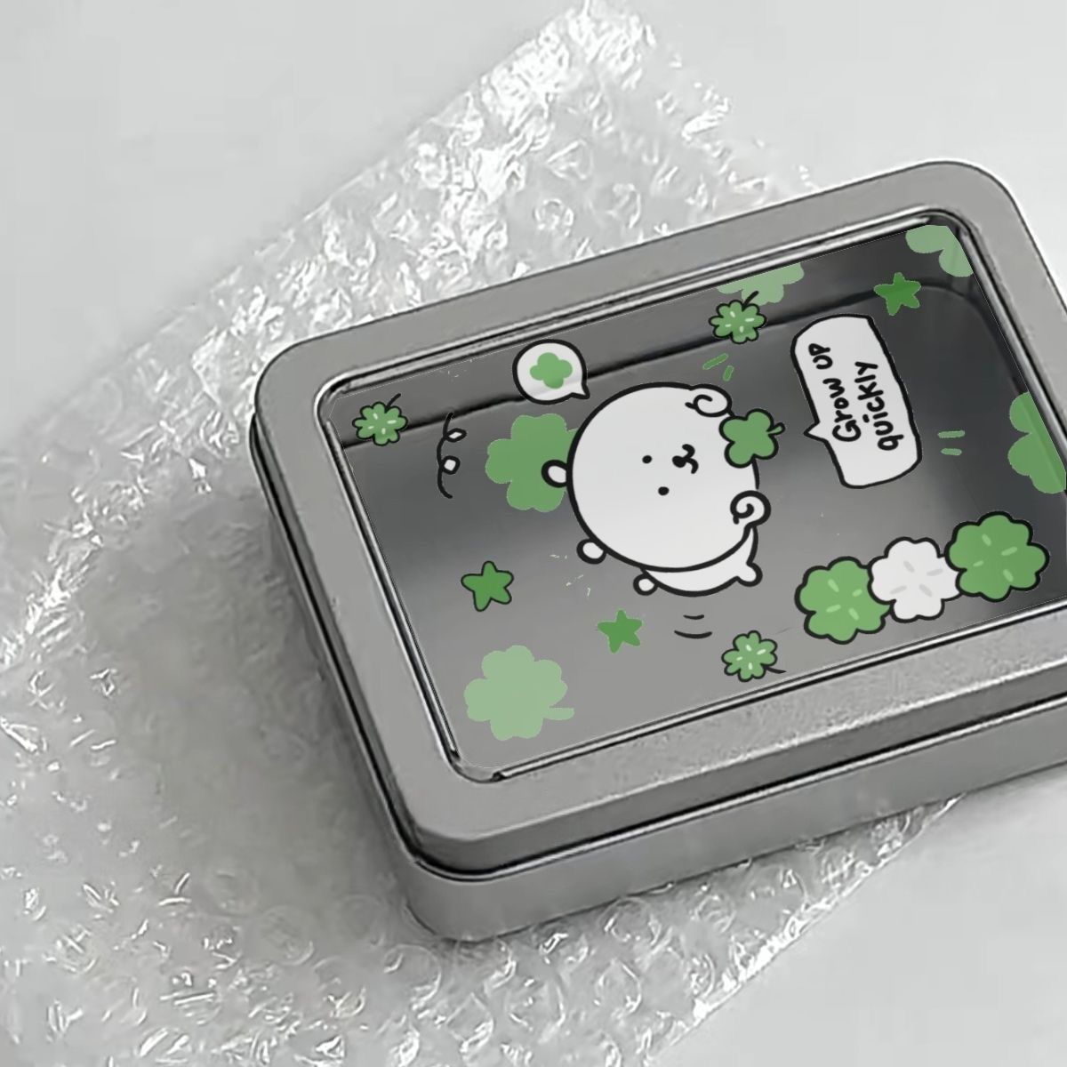 행운 곰돌이 곰 곰탱이 네잎클로버 틴케이스 사진 반지 귀걸이 악세사리 쥬얼리 수납함 보관함 박스 통 케이스 미니 사각 알류미늄 철제 틴케이스 - 상세 이미지 5