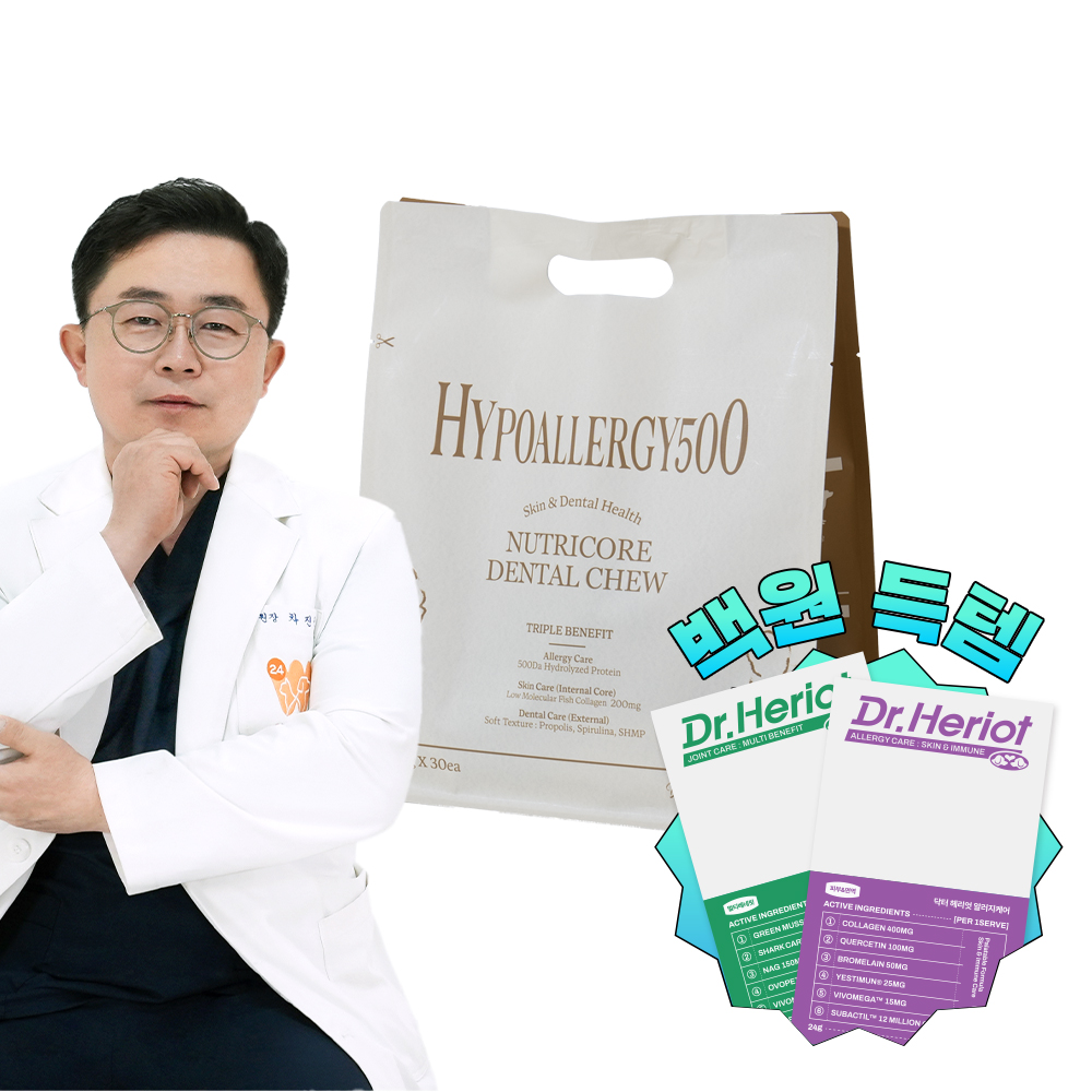 닥터뉴트리코어 하이포알러지500 개 강아지 오래씹는 아토피 피부 덴탈껌 30개입