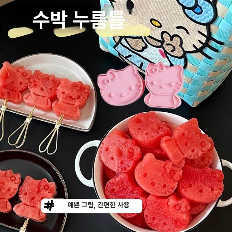 수박 커터 다기능 과일 슬라이서 DIY 주방 조각기 귀여운 모양 조합 세트 KT 몰드+조각 도구+구멍 - 상세 이미지 4