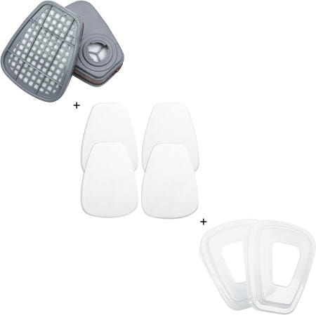 [해외]마스크 한 쌍 페인트칠 목공 야외 조경 및 DIY 프로젝트를 위한 캐니스터가 있는 보호 공기 여과 면 레이어링용 탄소 필터 교체. 8개