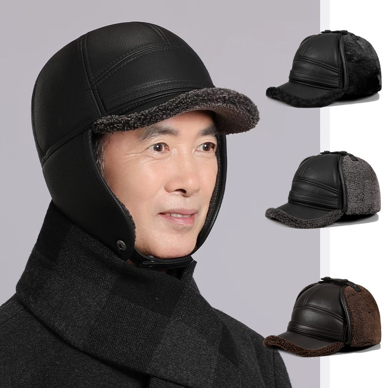 신사 방한모자 중년 귀마개 겨울모자 따뜻한 털안감 - 상품 이미지