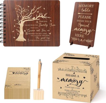 [해외]레브시테 나무 장례식 방명록 인생 기념 50개와 함께 메모리 카드 상자 테이블 사인과 펜 공유하기 Birds