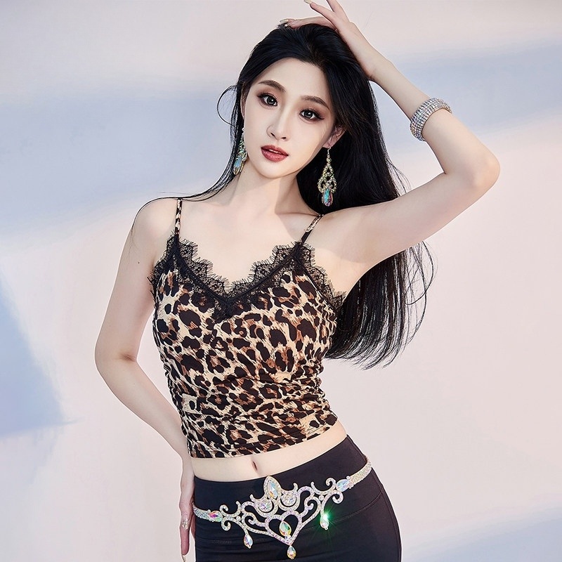 벨리댄스복 의상 치마 블랙 레이스 브이넥 민소매 슬림핏 스판 재질 대회공연 연습 - 상품 이미지
