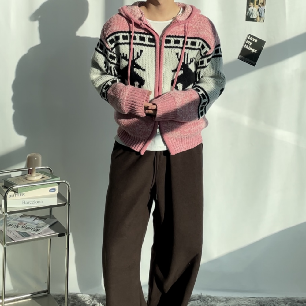 겨울 오버핏 남성 코위찬 니트 가디건 노르딕 가디건 니트 아우터 모드릭 - 상세 이미지 2