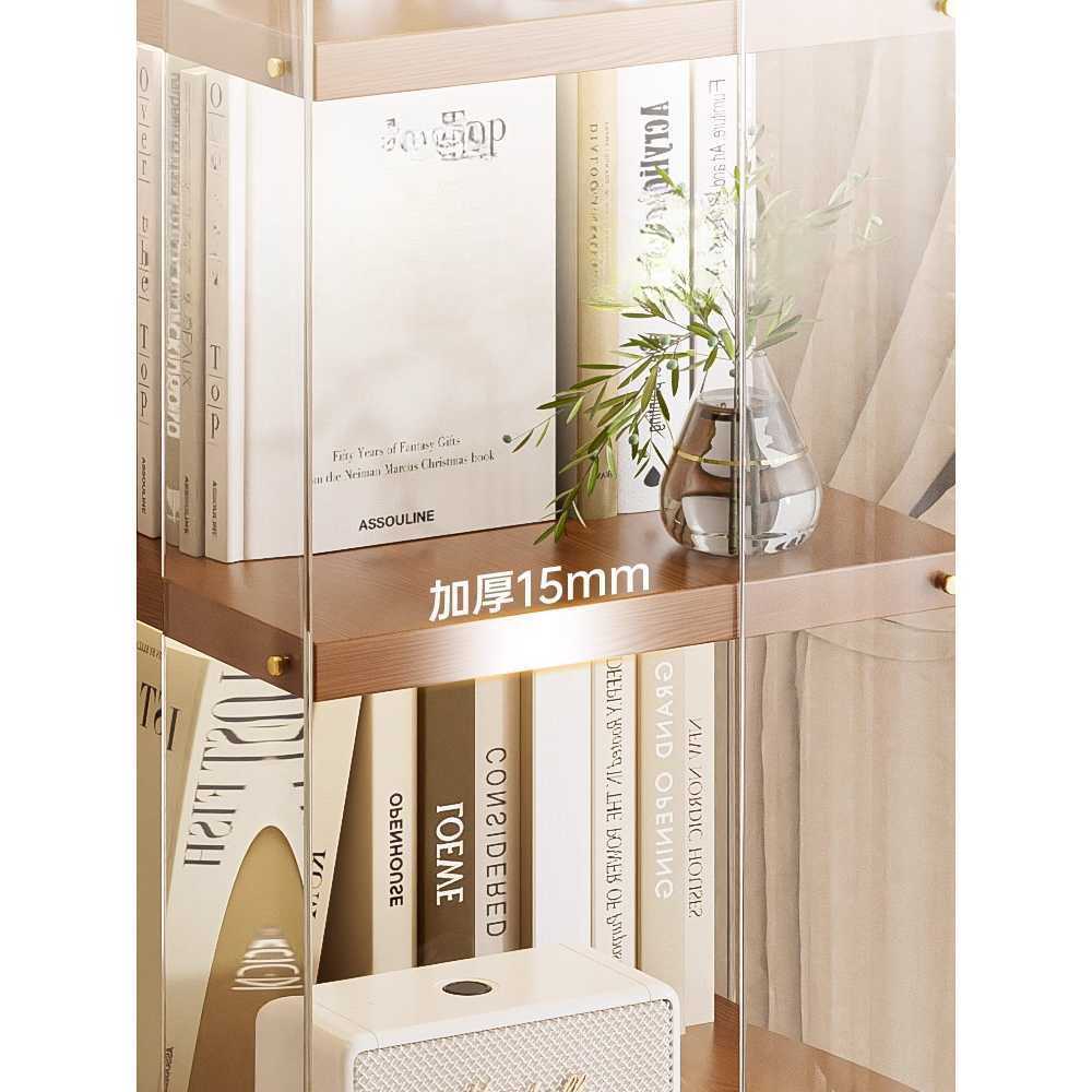 투명 아크릴 책장 회전형 수납 진열 공간 활용 북타워 3단 월넛(휠) - 상세 이미지 5