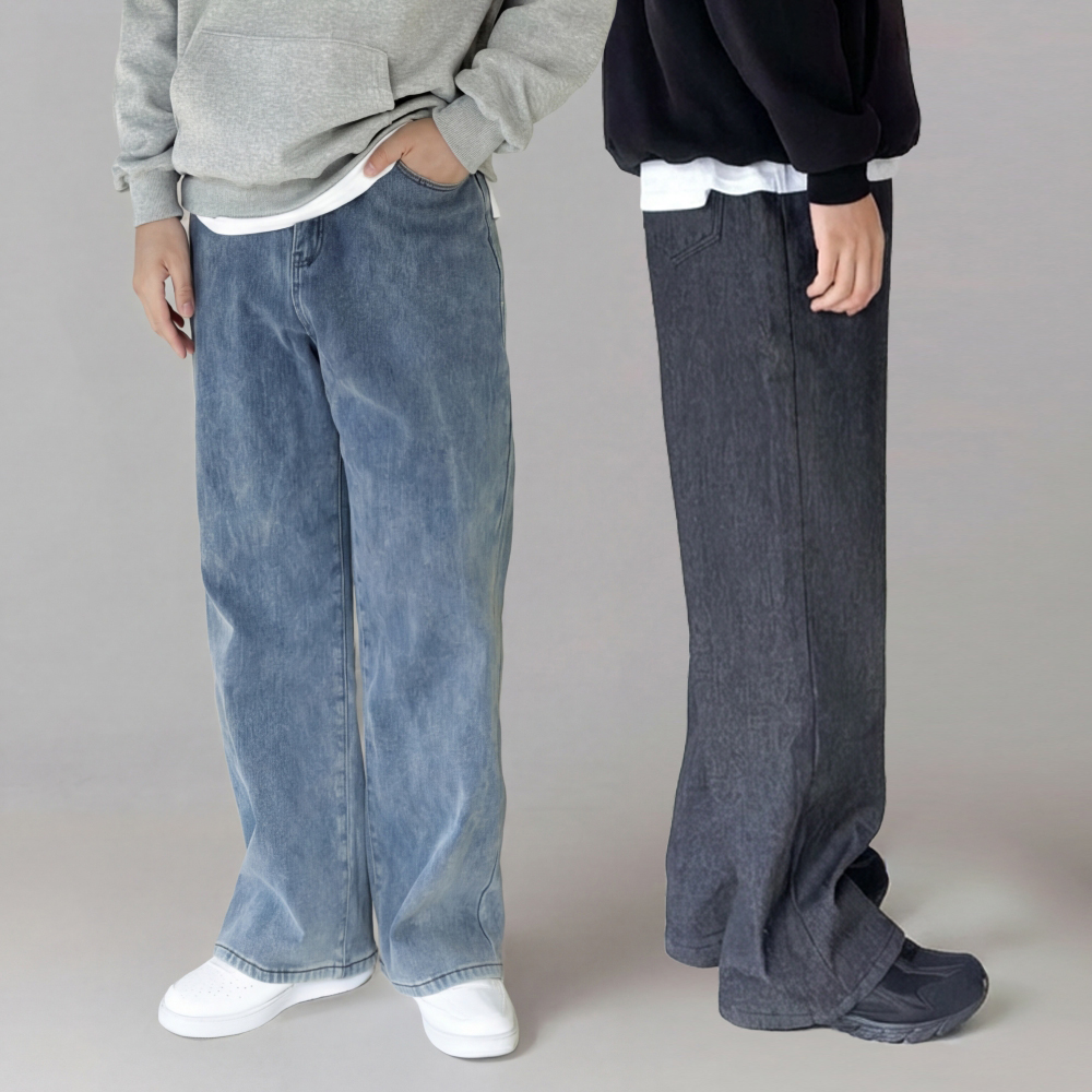 기모청바지 겨울청바지 남자와이드청바지 - 메인 이미지
