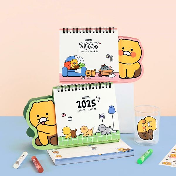 캘린더 2025년 오디너리 탁상 형태 춘식이 세트 핑크+그린 사무실달력 캐릭터탁상달력 춘식 - 상품 이미지