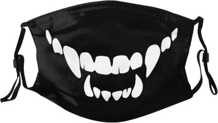 [해외]ENBBHZU 무서운 괴물 입 이빨 마스크 필터 2개 포함 남성용 통기성 조절 천 발라클라바 Monster Mouth Teeth 01