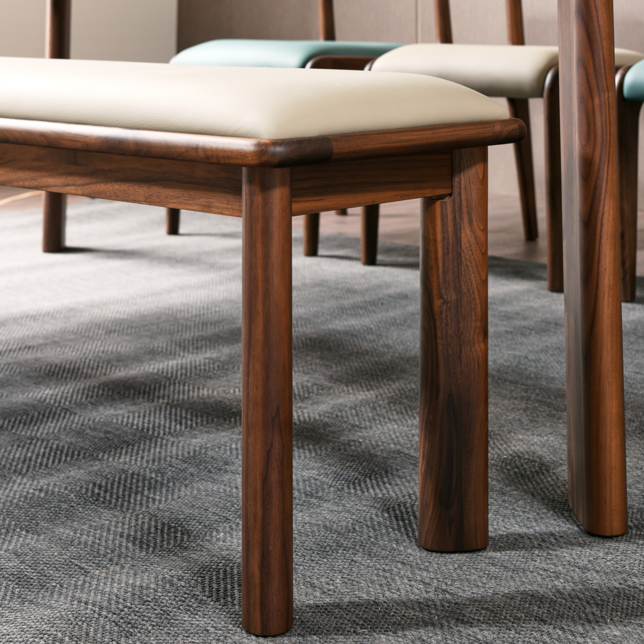 스코나 오니안 호두나무 월넛 원목 실리콘레더 가죽 3인 등받이 벤치 의자 1550