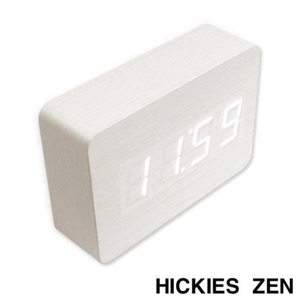 우드블럭 알람시계 소리반응 ZEN LED 백색라이트 시계 소품 인테리어 알람 hickies - 상품 이미지