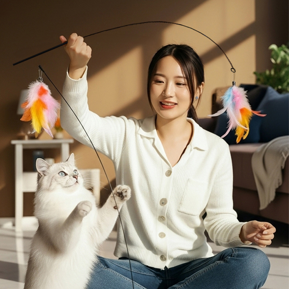 레토 2in1 고양이 낚시대 장난감 흡착판 깃털 세트 - 상세 이미지 3