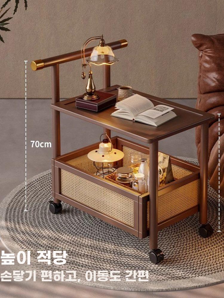 원목 라탄트롤리 빈티지 카트 테이블 이동식 협탁 사이드테이블 화이트 길이 50cm - 상세 이미지 3