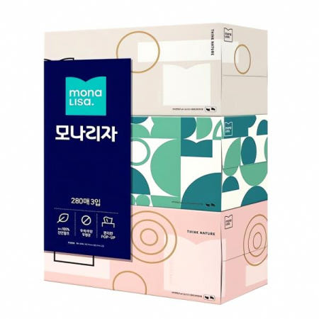 모나리자 각티슈 280매 3입 일회용 티슈 핸드 청소 용 물티슈 개인 위생 생리대 손세정