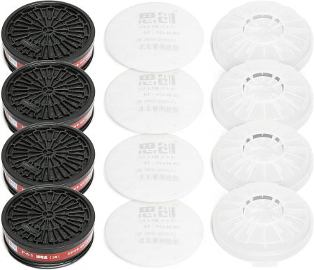 [해외]교체 가능한 필터 카트리지 세트 - P-A-1 LDY3 듀얼 풀 페이스 마스크 80mm 탄소 4개 면 커버 4개. (4세트)