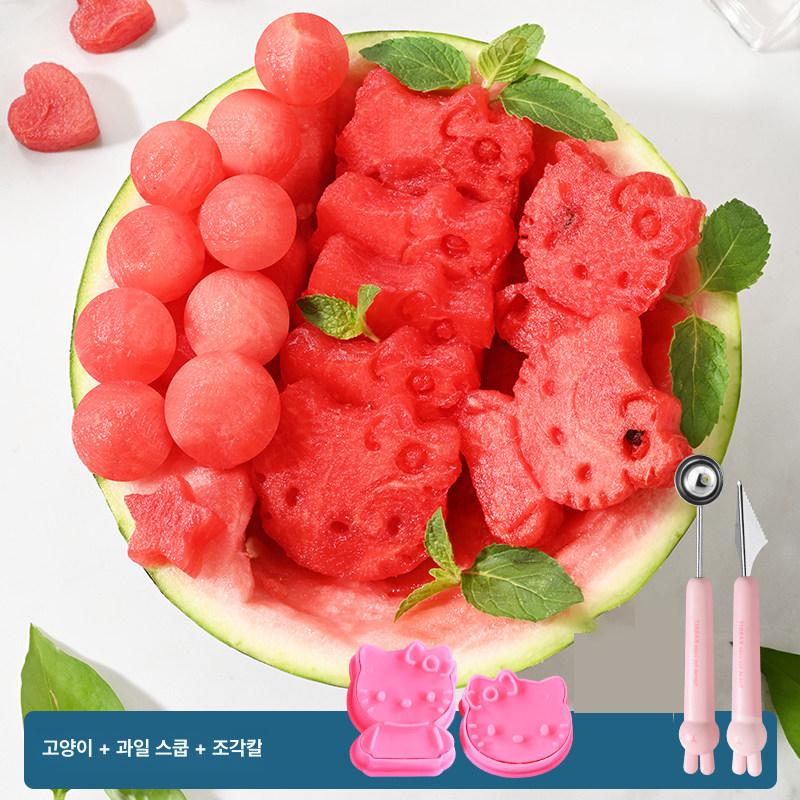 수박 커터 다기능 과일 슬라이서 DIY 주방 조각기 귀여운 모양 조합 세트 KT 몰드+조각 도구+구멍 - 메인 이미지