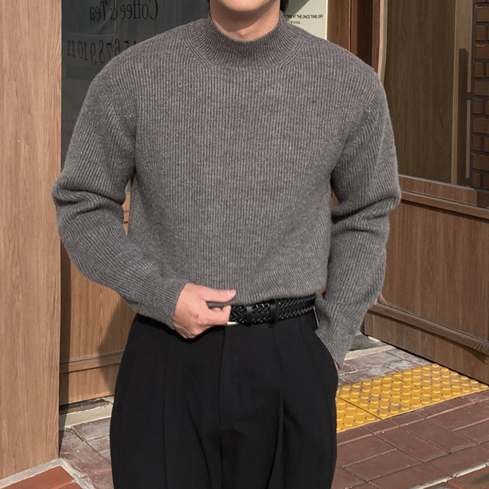 남자 슨넬 세미오버핏 겨울 워셔블 하찌 반폴라 니트 - 상세 이미지 4