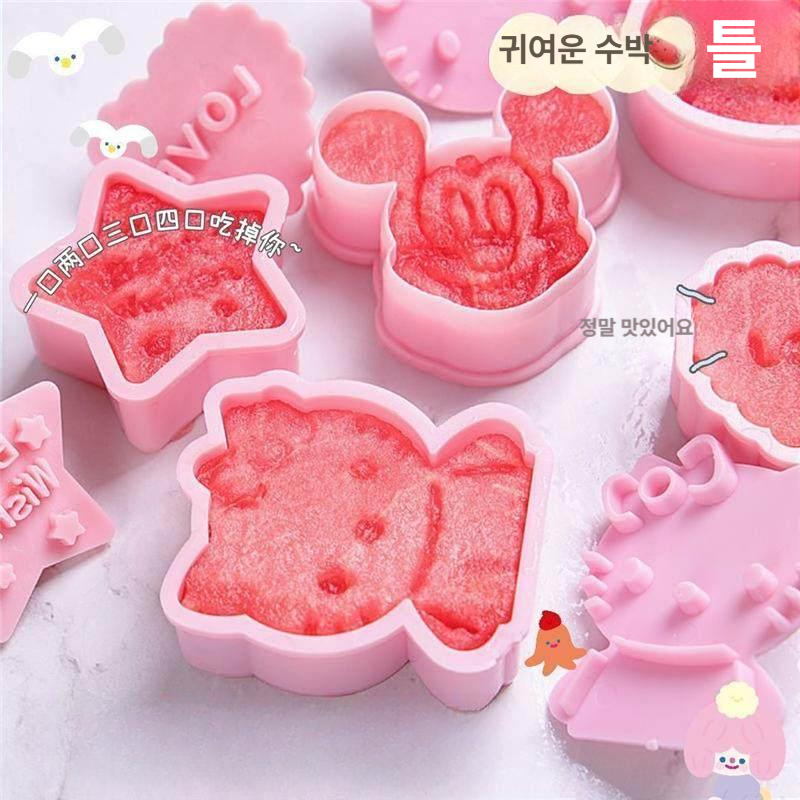 수박 커터 다기능 과일 슬라이서 DIY 주방 조각기 귀여운 모양 조합 세트 KT 몰드+조각 도구+구멍 이미지 6