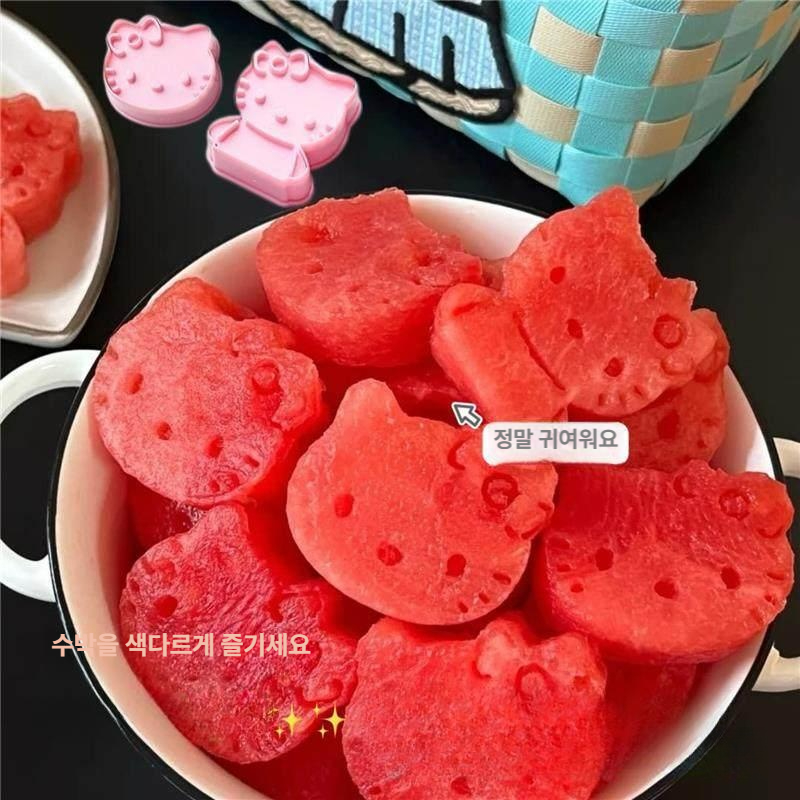 수박 커터 다기능 과일 슬라이서 DIY 주방 조각기 귀여운 모양 조합 세트 KT 몰드+조각 도구+구멍 - 상세 이미지 5