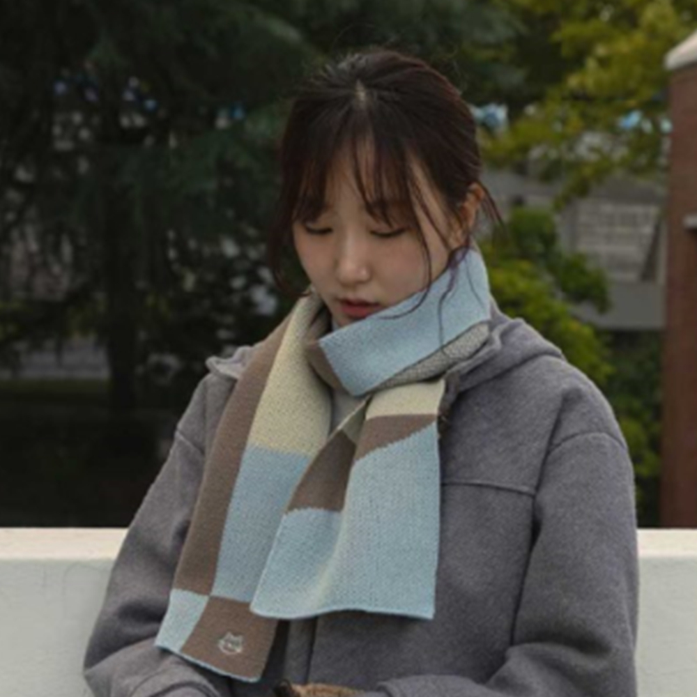 간절기머플러 체크 얇은 남자 울머플러 목도리 파란색 - 상품 이미지