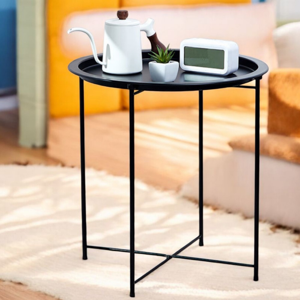 리빙밸류 철제 원형 사이드테이블 소파 침대 책상 간이 티 보조 탁자