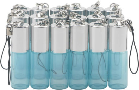 지우우 5ml 18팩 블루 스테인리스 스틸 롤러볼 병 진주 향이 나는 에센셜 오일 유리 바이알 마사지 아로마테라피 도구 펜던트 포함 Blue