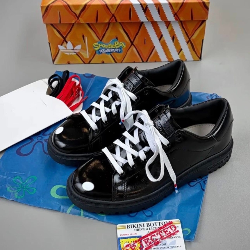 아디다스 스폰지밥 스퀘어 팬츠 스탠스미스 운동화 유광 블랙 JQ6779