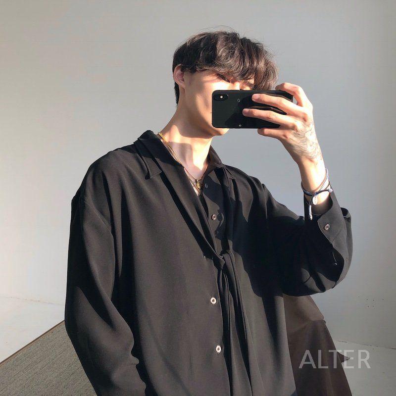 남성 루즈핏 쉬폰 데이트룩 드레스 정장 블라우스 남방 셔츠 - 상세 이미지 3