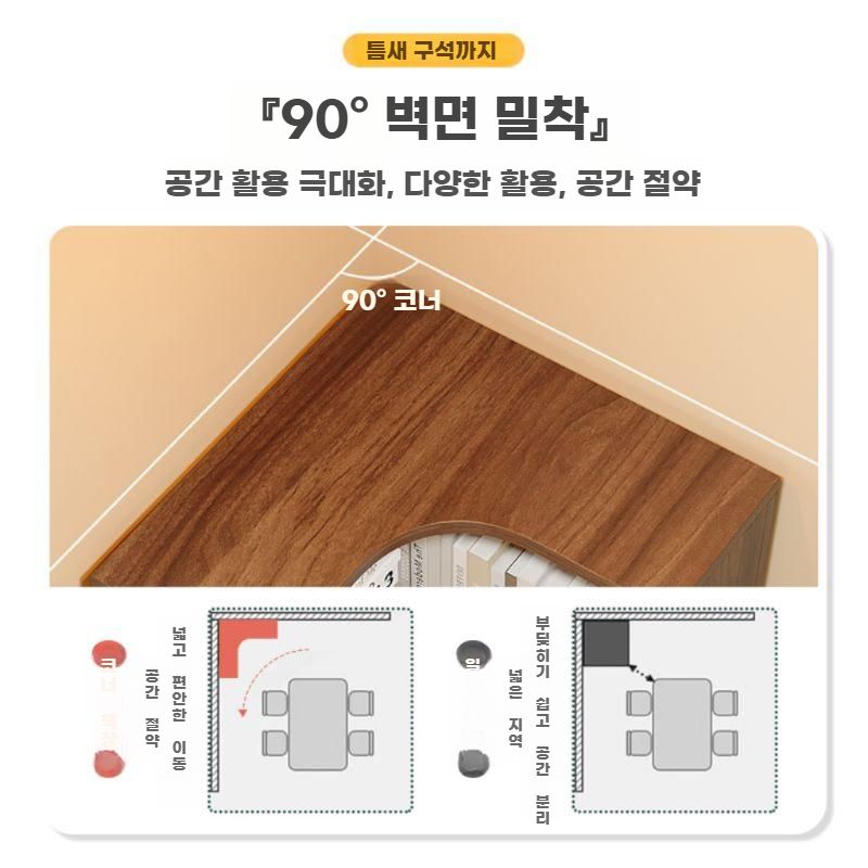 코너 책장 원목 책꽂이 다층 북선반 책 수납장 직각 캐비닛 더블 드로우 호두 40x40x180CM - 상세 이미지 5