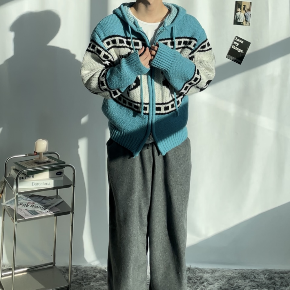 겨울 오버핏 남성 코위찬 니트 가디건 노르딕 가디건 니트 아우터 모드릭 - 상세 이미지 5