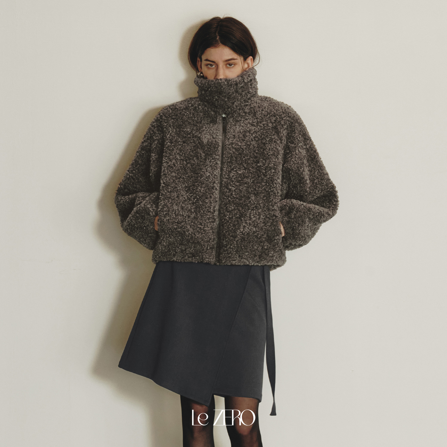 [제로스트릿] 르제로 시어링 인조 퍼 자켓 LeZERO SHEARLING FAUX FUR JACKET / CHARCOAL 제품 이미지