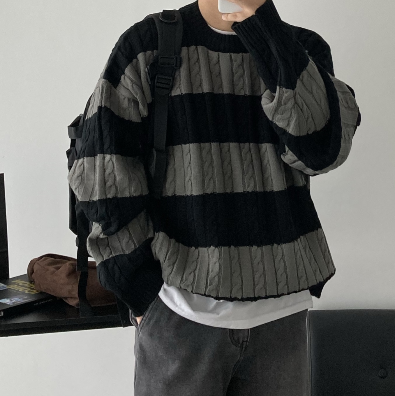 남자니트 라운드 단가라꽈배기 페소나 남성긴팔스웨터 - 상세 이미지 4