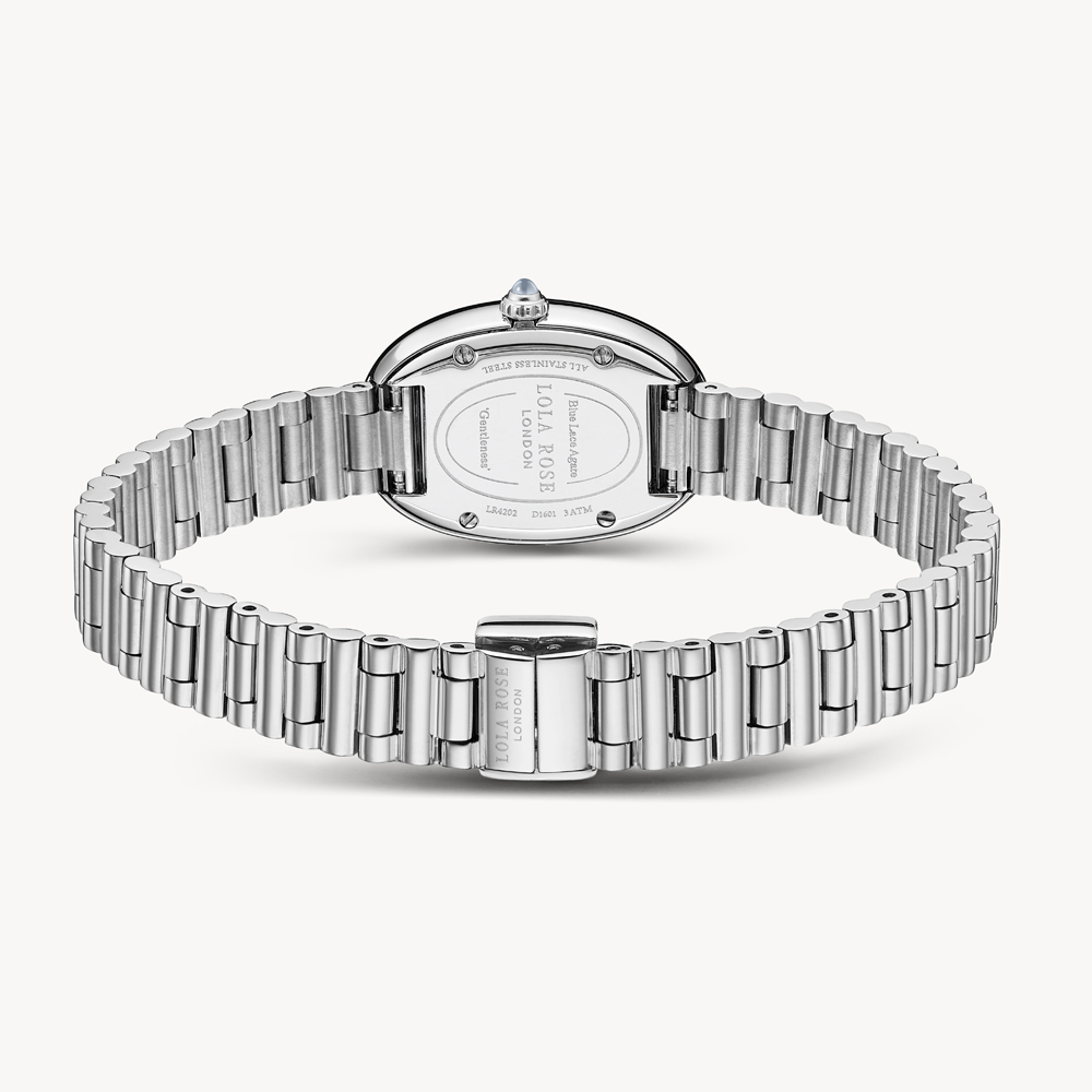 롤라로즈 Mirror 원석 타원형 여자메탈 손목시계 블루레이스아게이트/실버