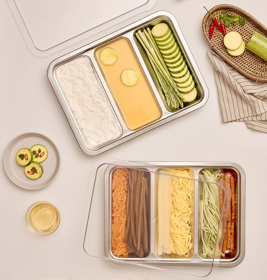 바겐슈타이거 무연마제 스텐 사각 트리플 트레이 김밥재료보관 35.5cm x 26.5cm, 1개 - 상세 이미지 5