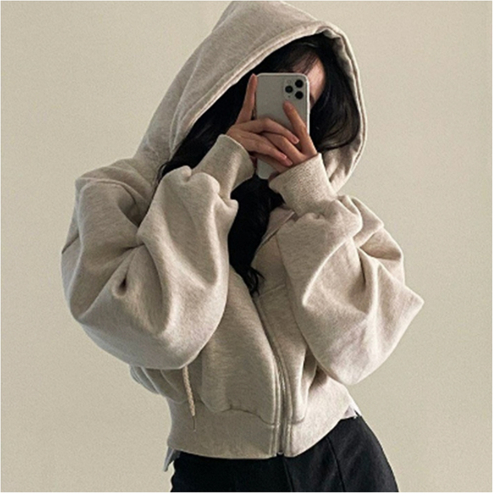 크롭 기모 루즈핏 후드 집업 1004700 - 상품 이미지