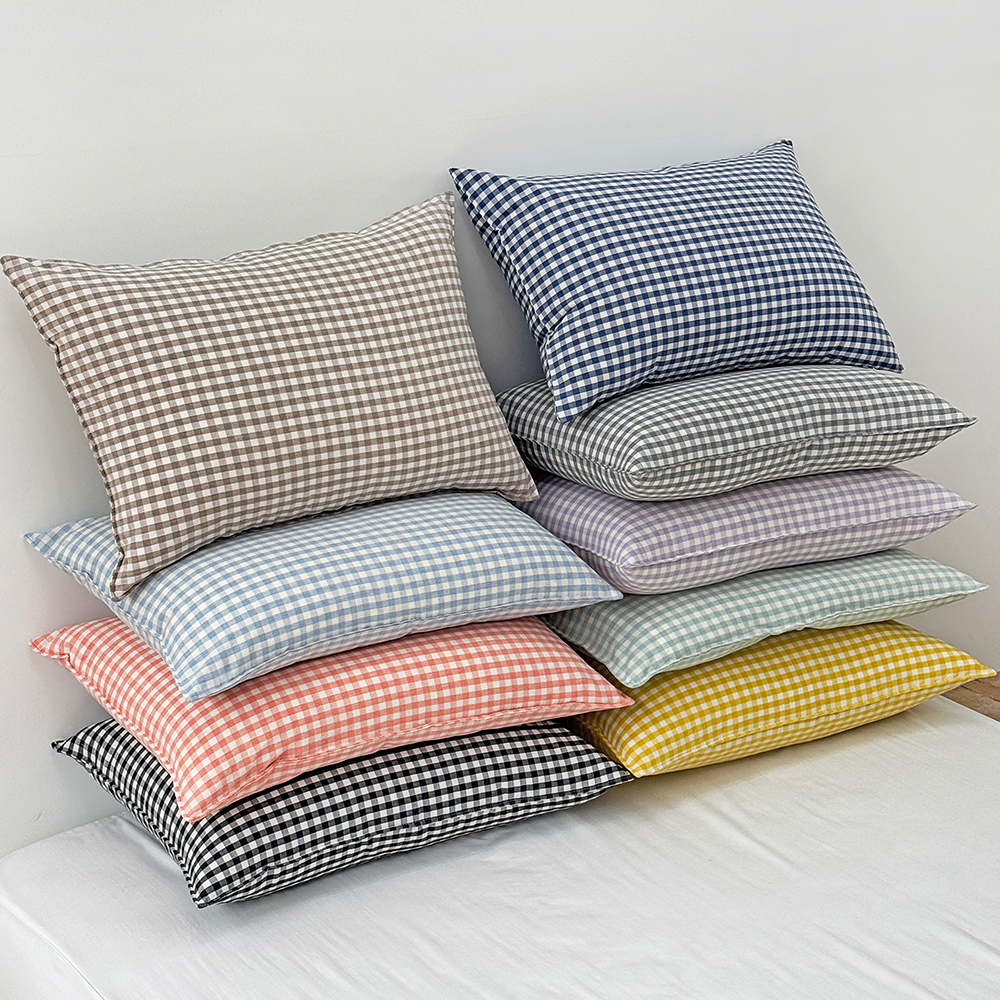 깅엄 체크 바이오워싱 광목 순면 사계절 먼지없는 국산 베개커버 5070